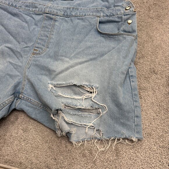 Asos Design Bib Overalls Shorts Womens 4XL Blue Distressed Casual Streetwear - Picture 4 of 12
